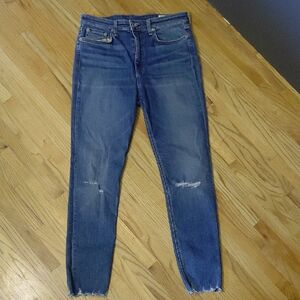 Rag & Bone Blue Ankle Cropped Jeans with Distressed Details